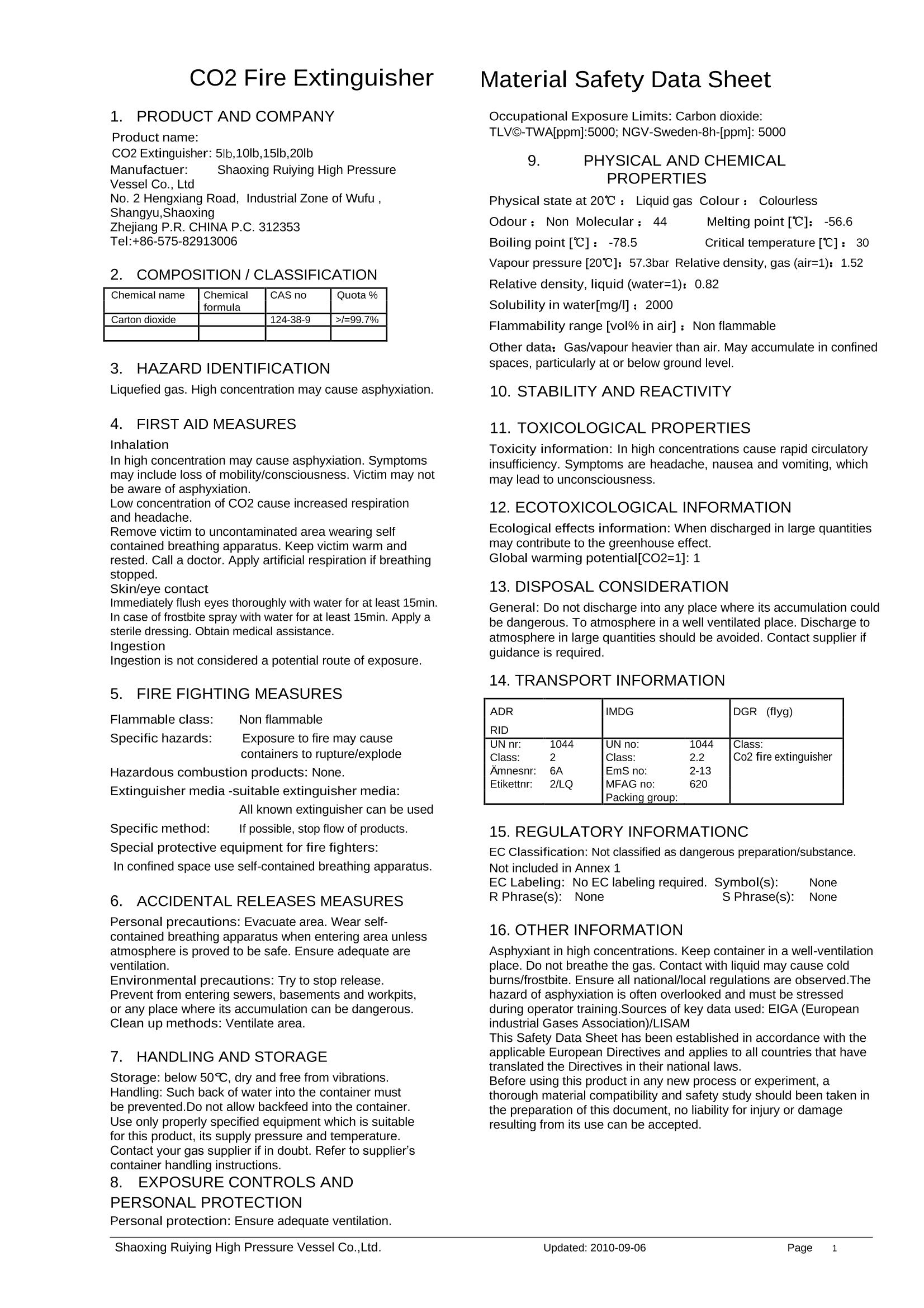 5-20lb-CO2 extinguisher MSDS